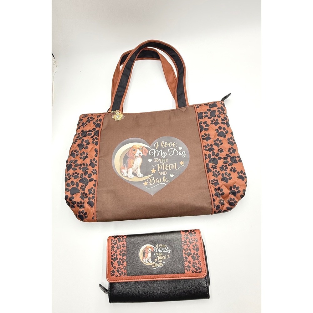 Bradford Exchange Beagle Dog To The Moon And Back Quilted Tote Bag & Wallet Set - Picture 2 of 16